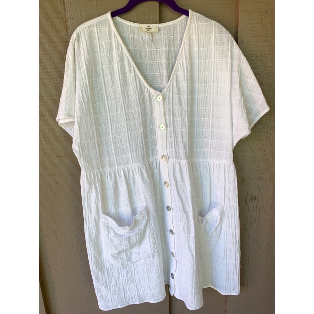Entro White Dress With Pockets & Buttons L